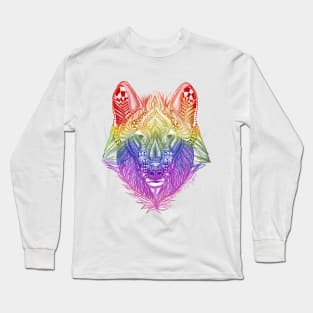 Rainbow Zentangle Wolf Long Sleeve T-Shirt